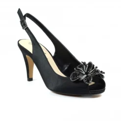 LUNAR Ankara Black Peep Toe Slingback