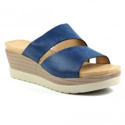 LUNAR Mandy Navy Open Toe Wedge