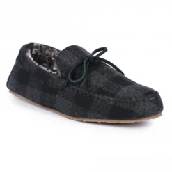 Mens Lumber Check Felt Moccasin Slipper